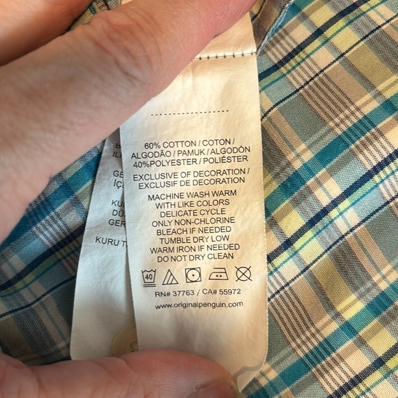 Original Penguin classic fit blue plaid button down shirt size M - Picture 7 of 7